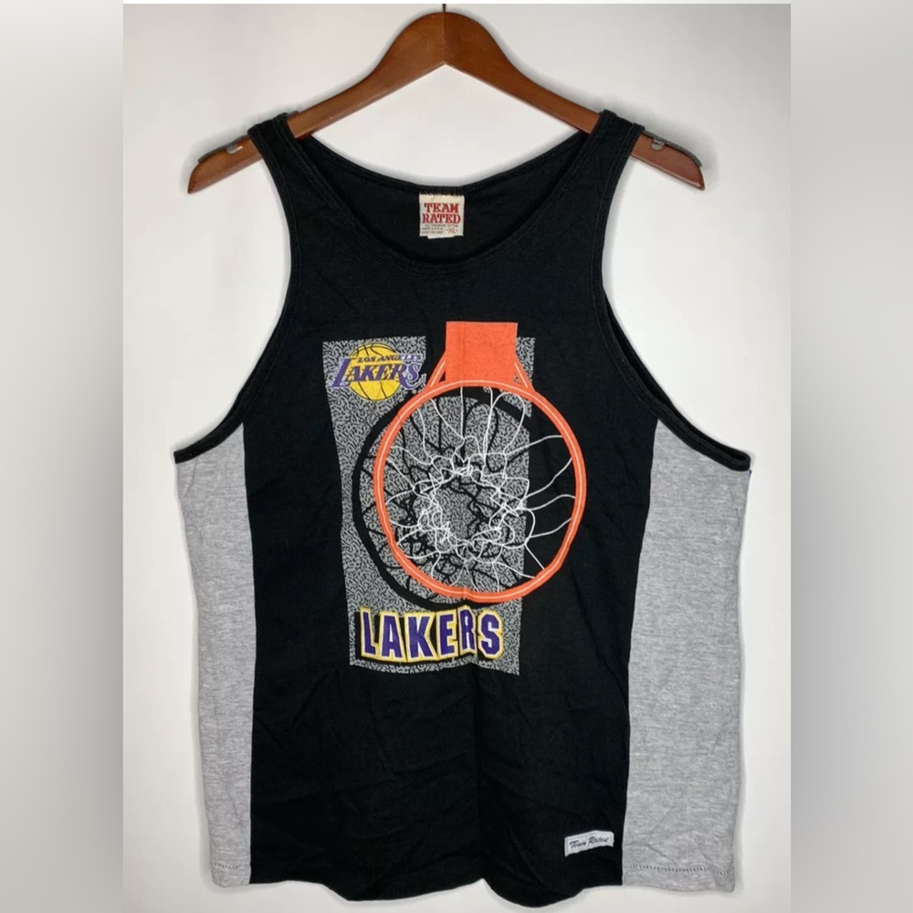 Vtg Team Rated LA Lakers Mens Size XL Black NBA Muscle Shirt Made in USA